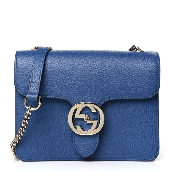Authentic Gucci Blue Dollar Calfskin Interlocking GG Crossbody/Shoulder Bag New - Picture 1 of 10